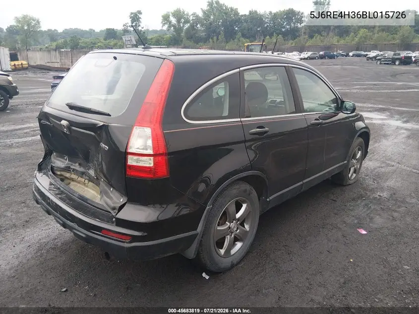 2011 Honda Cr-V Lx VIN: 5J6RE4H36BL015726 Lot: 45683819