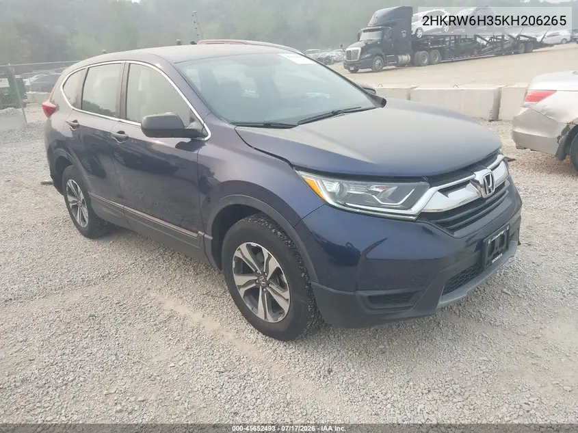 2019 Honda Cr-V Lx VIN: 2HKRW6H35KH206265 Lot: 45652493