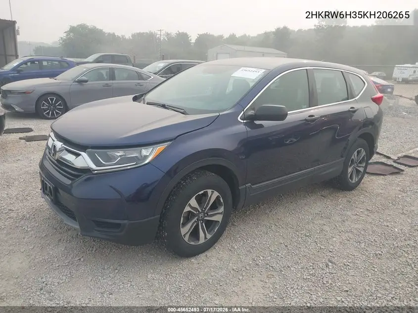 2019 Honda Cr-V Lx VIN: 2HKRW6H35KH206265 Lot: 45652493