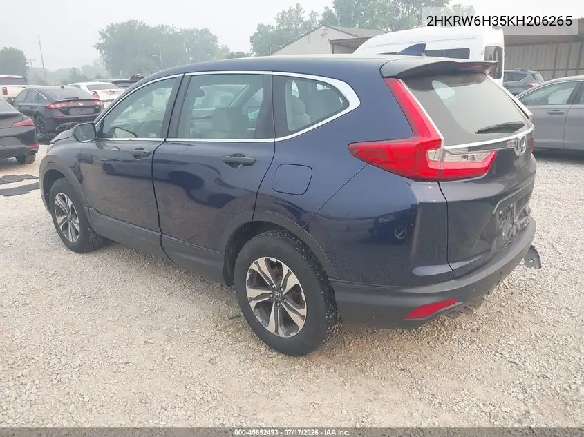 2019 Honda Cr-V Lx VIN: 2HKRW6H35KH206265 Lot: 45652493