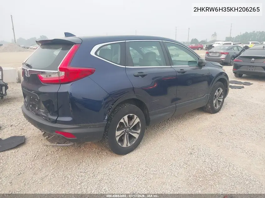 2019 Honda Cr-V Lx VIN: 2HKRW6H35KH206265 Lot: 45652493