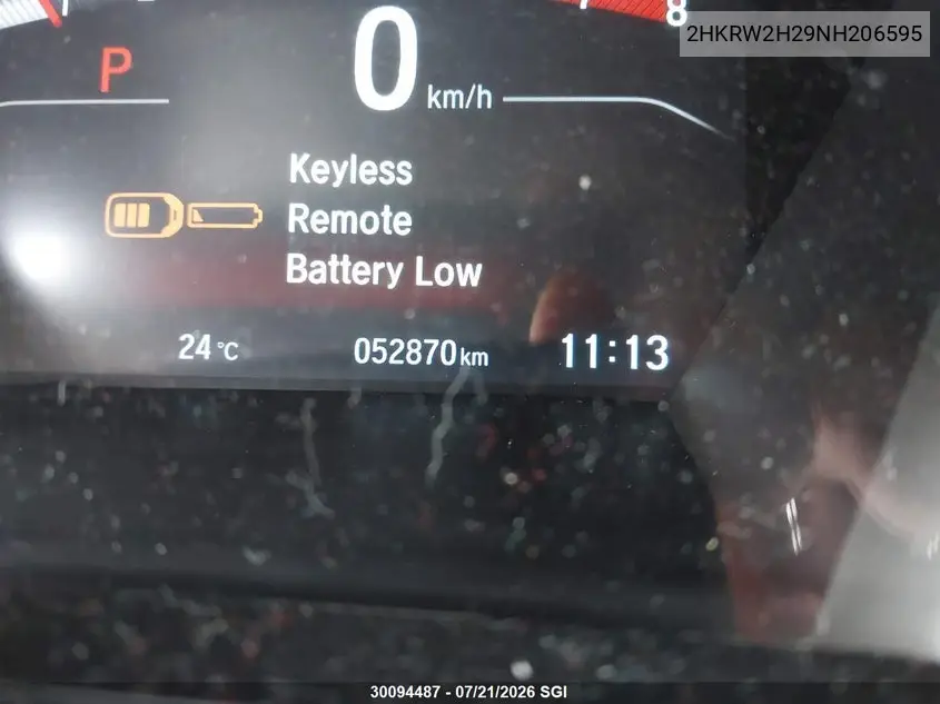 2022 Honda Cr-V Lx VIN: 2HKRW2H29NH206595 Lot: 30094487