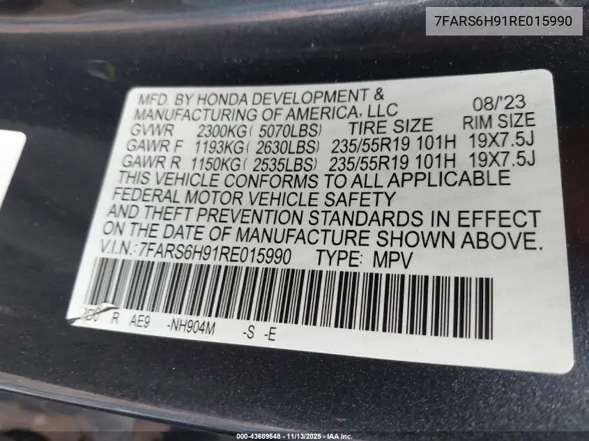 7FARS6H91RE015990 2024 Honda Cr-V Hybrid Sport Touring