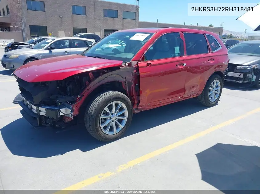 2024 Honda Cr-V Ex-L 2Wd VIN: 2HKRS3H72RH318481 Lot: 45431894
