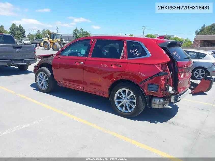 2024 Honda Cr-V Ex-L 2Wd VIN: 2HKRS3H72RH318481 Lot: 45431894
