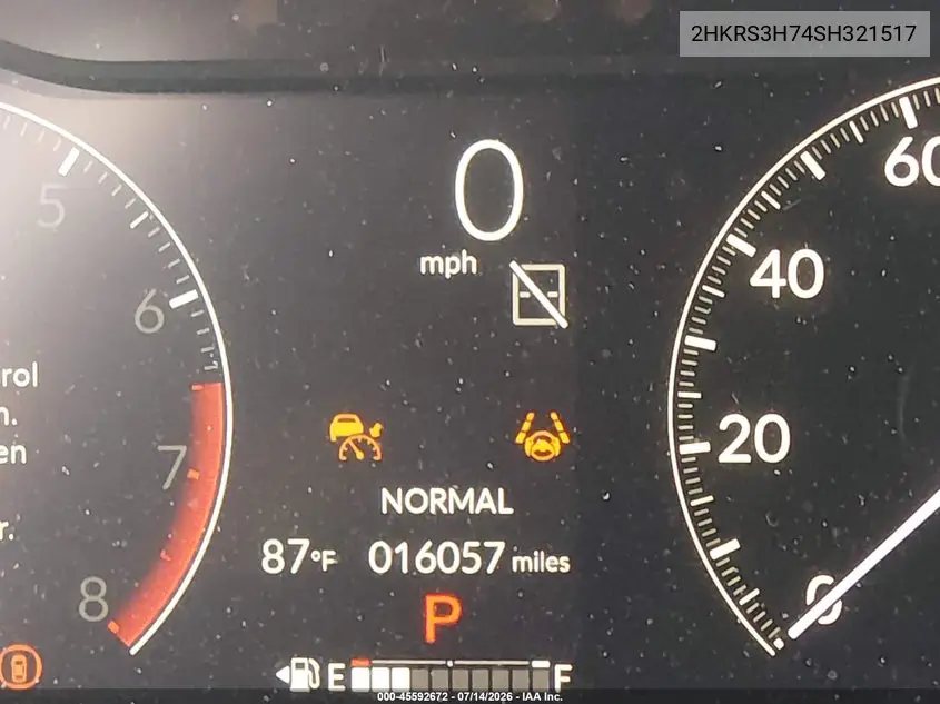 2025 Honda Cr-V Ex-L 2Wd VIN: 2HKRS3H74SH321517 Lot: 45592672