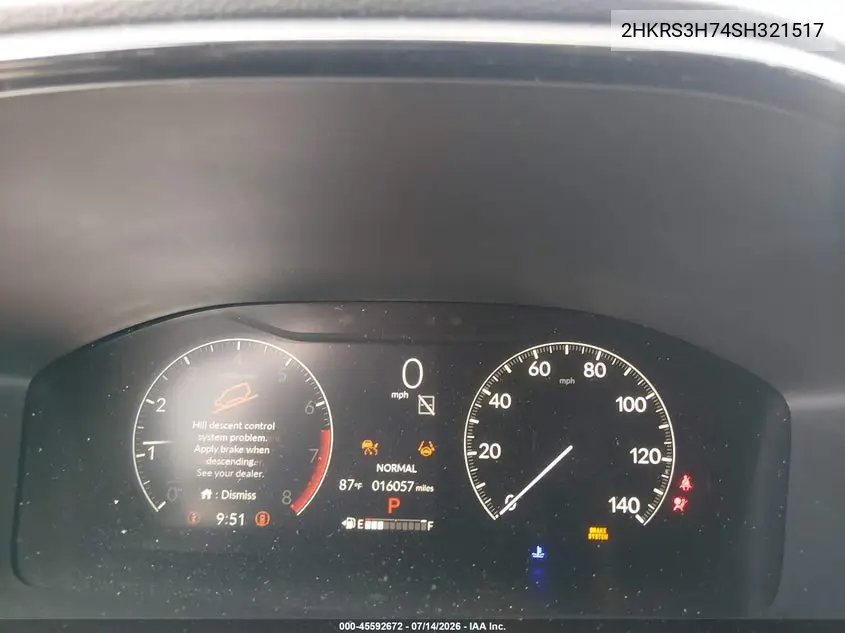 2025 Honda Cr-V Ex-L 2Wd VIN: 2HKRS3H74SH321517 Lot: 45592672