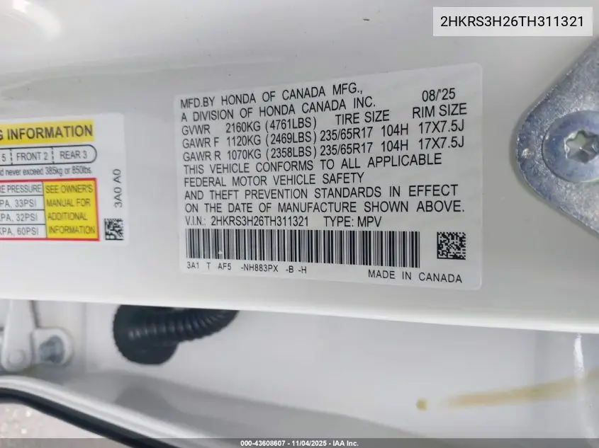 2HKRS3H26TH311321 2026 Honda Cr-V Lx 2Wd