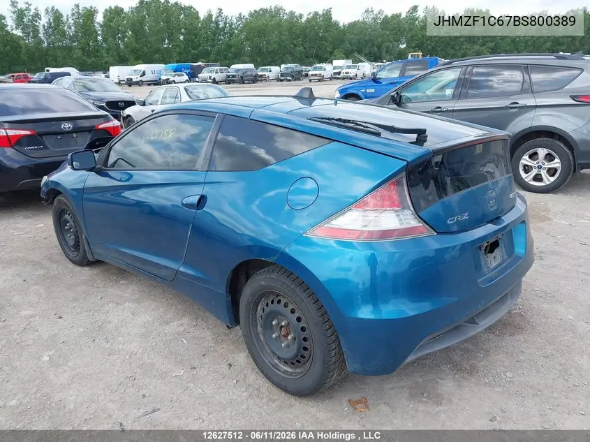 2011 Honda Cr-Z VIN: JHMZF1C67BS800389 Lot: 12627512
