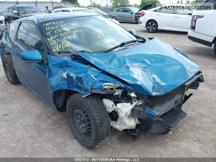 2011 Honda Cr-Z VIN: JHMZF1C67BS800389 Lot: 12627512