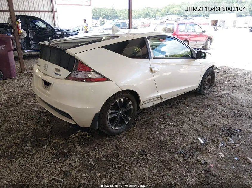 2015 Honda Cr-Z VIN: JHMZF1D43FS002104 Lot: 45643383