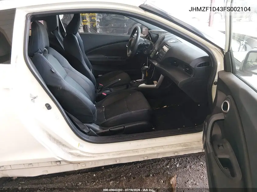 2015 Honda Cr-Z VIN: JHMZF1D43FS002104 Lot: 45643383