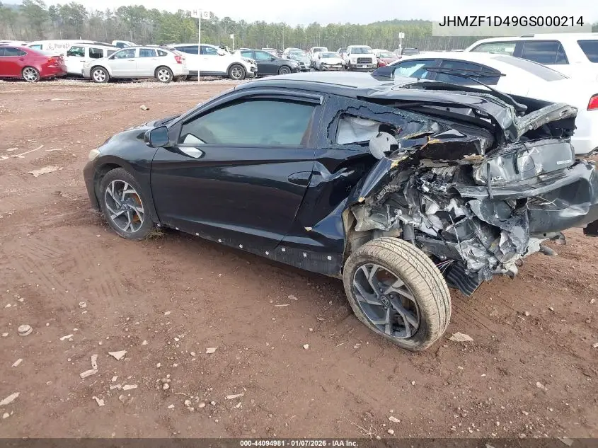 2016 Honda Cr-Z Lx VIN: JHMZF1D49GS000214 Lot: 44094981