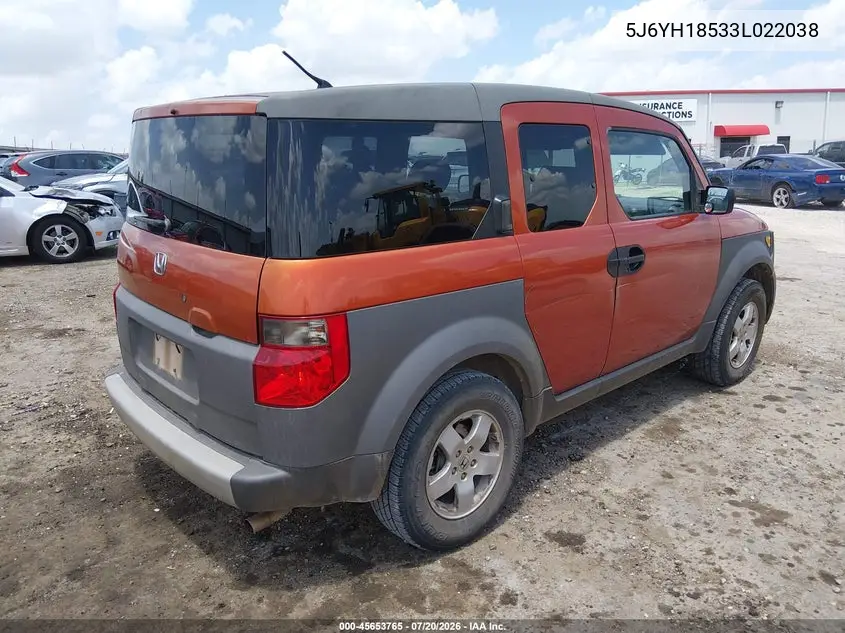 2003 Honda Element Ex VIN: 5J6YH18533L022038 Lot: 45653765
