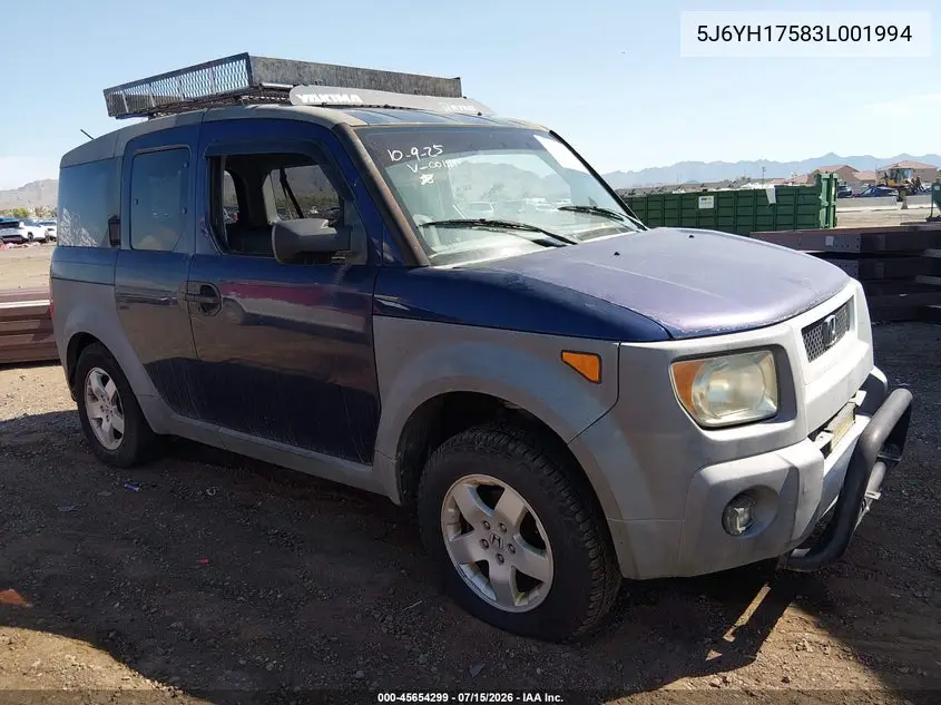 2003 Honda Element Ex VIN: 5J6YH17583L001994 Lot: 45654299