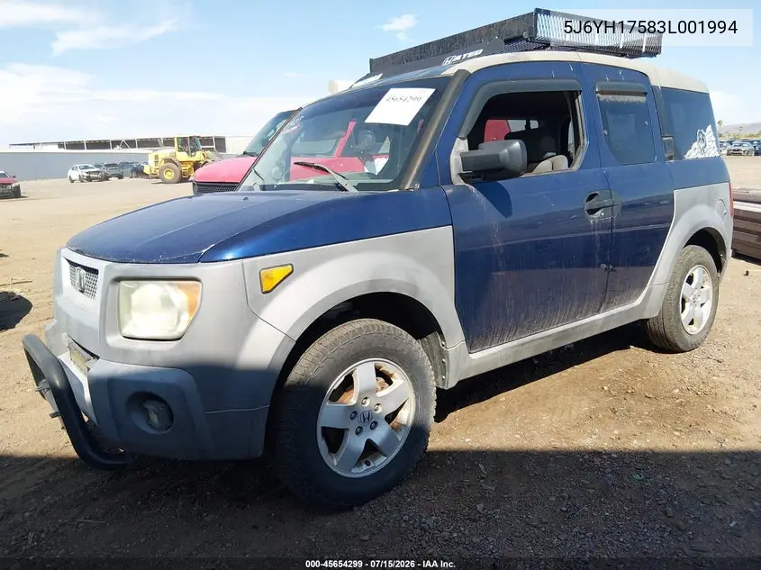 2003 Honda Element Ex VIN: 5J6YH17583L001994 Lot: 45654299