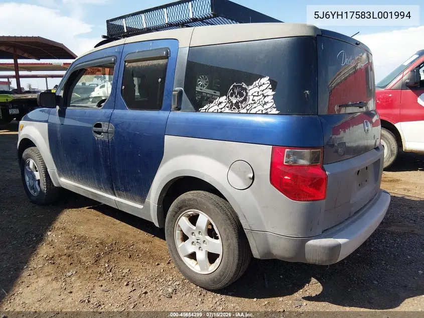 2003 Honda Element Ex VIN: 5J6YH17583L001994 Lot: 45654299