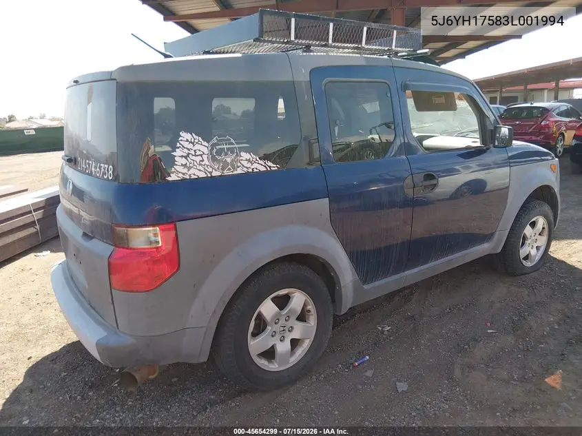 2003 Honda Element Ex VIN: 5J6YH17583L001994 Lot: 45654299