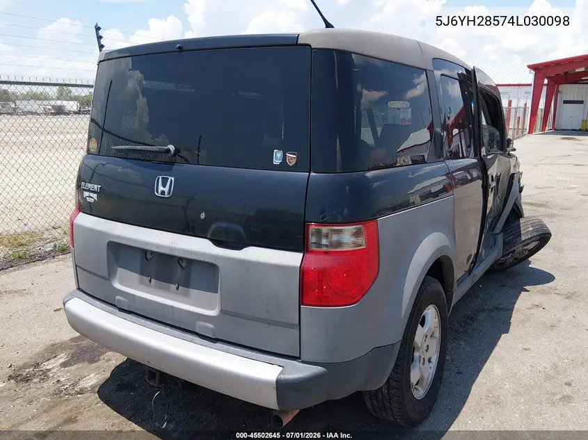 2004 Honda Element Ex VIN: 5J6YH28574L030098 Lot: 45502645