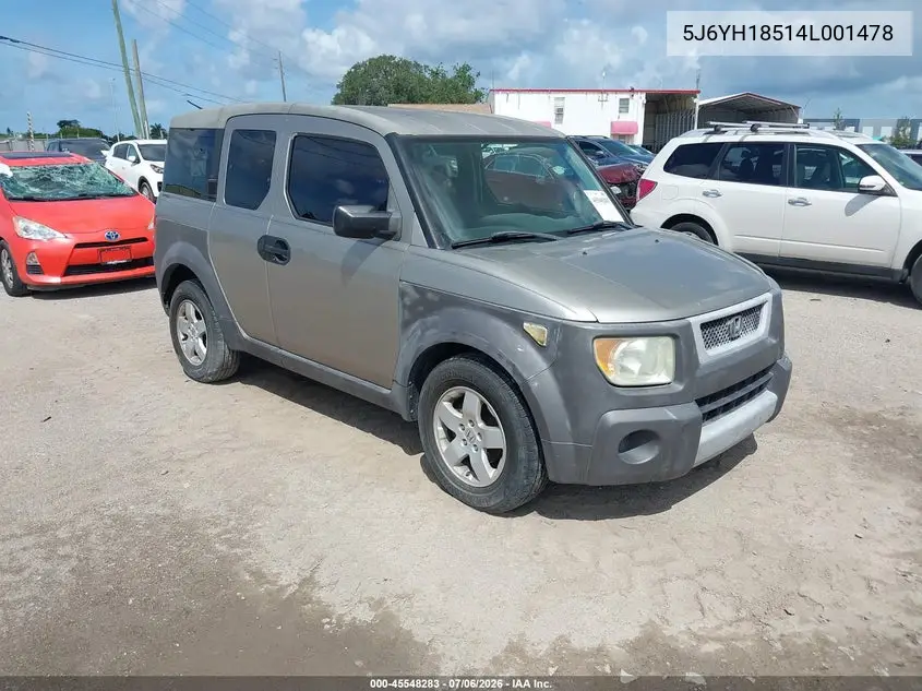 2004 Honda Element Ex VIN: 5J6YH18514L001478 Lot: 45548283