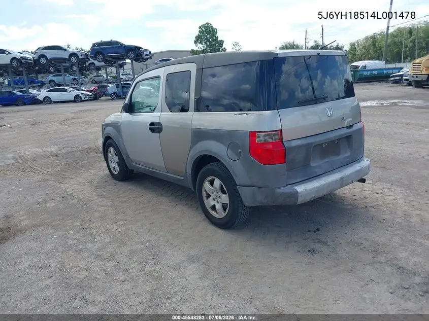 2004 Honda Element Ex VIN: 5J6YH18514L001478 Lot: 45548283