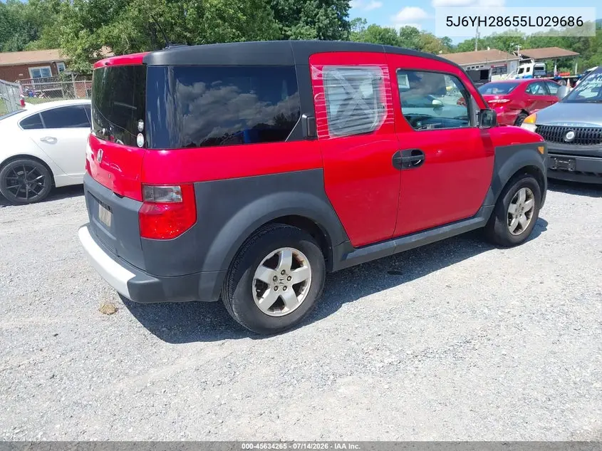 2005 Honda Element Ex VIN: 5J6YH28655L029686 Lot: 45634265