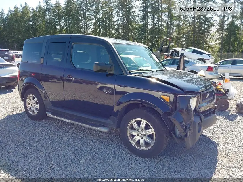 2006 Honda Element Ex-P VIN: 5J6YH28726L011981 Lot: 45275504