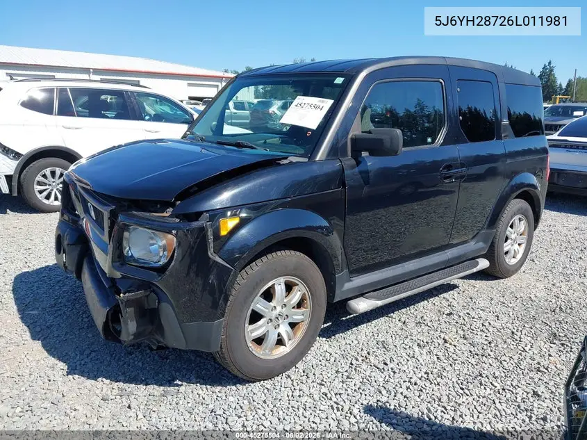 2006 Honda Element Ex-P VIN: 5J6YH28726L011981 Lot: 45275504