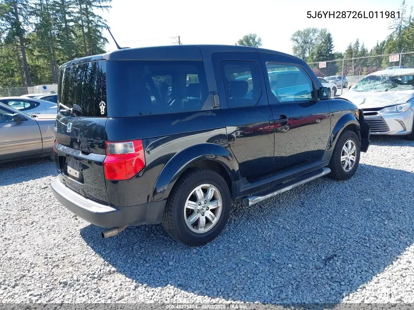 2006 Honda Element Ex-P VIN: 5J6YH28726L011981 Lot: 45275504