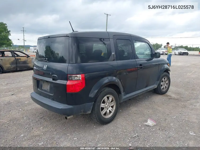 2006 Honda Element Ex-P VIN: 5J6YH28716L025578 Lot: 45393187