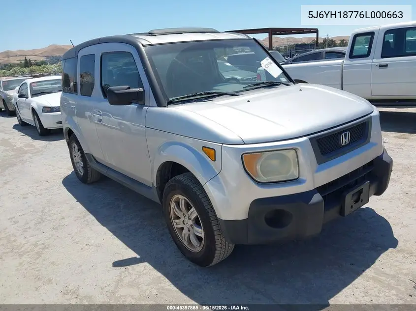 2006 Honda Element Ex-P VIN: 5J6YH18776L000663 Lot: 45397865