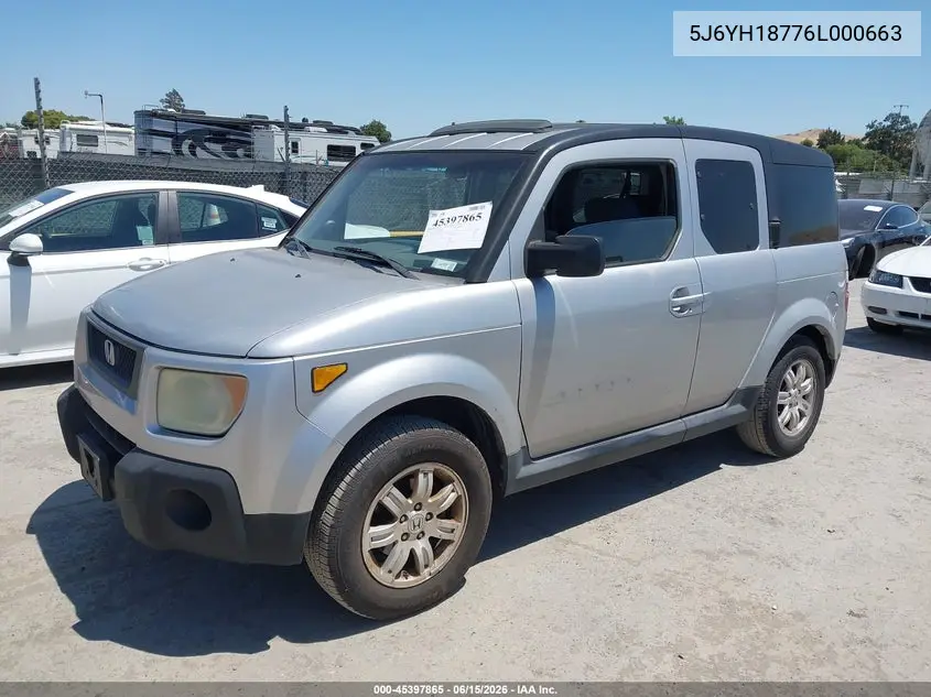 2006 Honda Element Ex-P VIN: 5J6YH18776L000663 Lot: 45397865