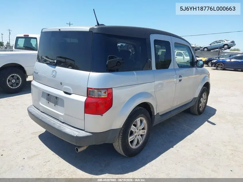 2006 Honda Element Ex-P VIN: 5J6YH18776L000663 Lot: 45397865