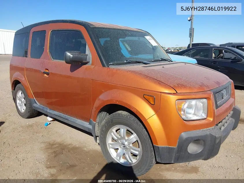2006 Honda Element Ex-P VIN: 5J6YH28746L019922 Lot: 45490780