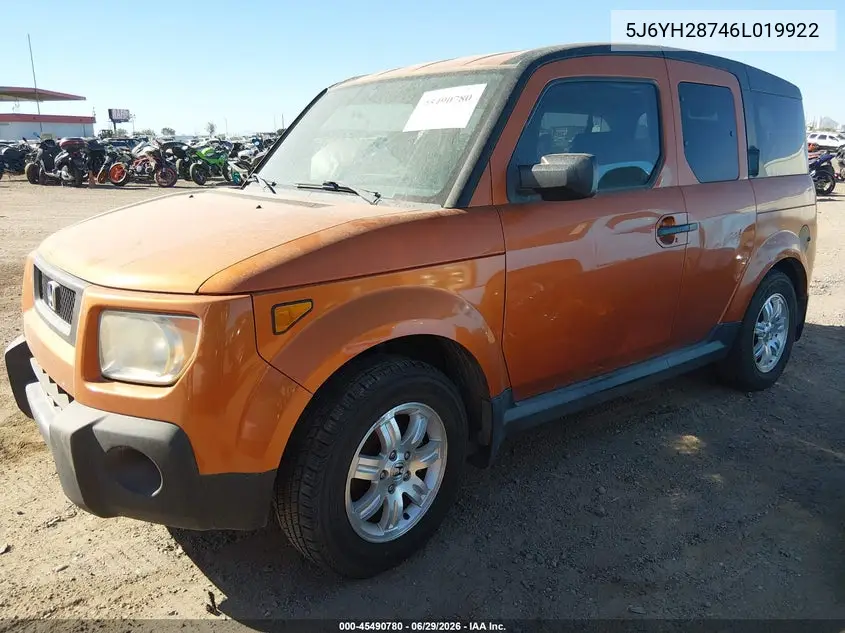 2006 Honda Element Ex-P VIN: 5J6YH28746L019922 Lot: 45490780