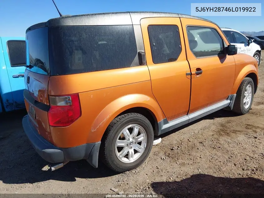 2006 Honda Element Ex-P VIN: 5J6YH28746L019922 Lot: 45490780