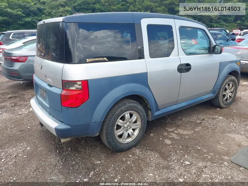 2006 Honda Element Ex VIN: 5J6YH18616L014503 Lot: 45531510