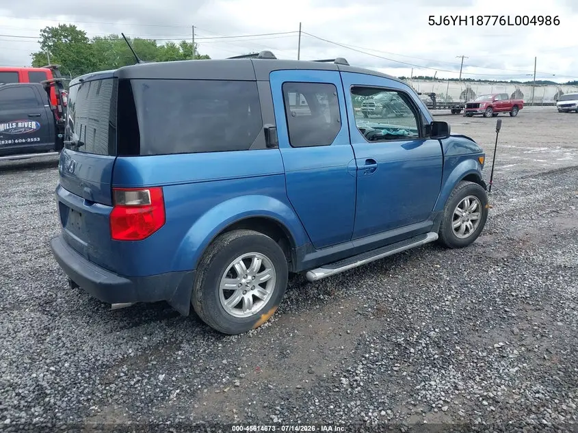 2006 Honda Element Ex-P VIN: 5J6YH18776L004986 Lot: 45614673