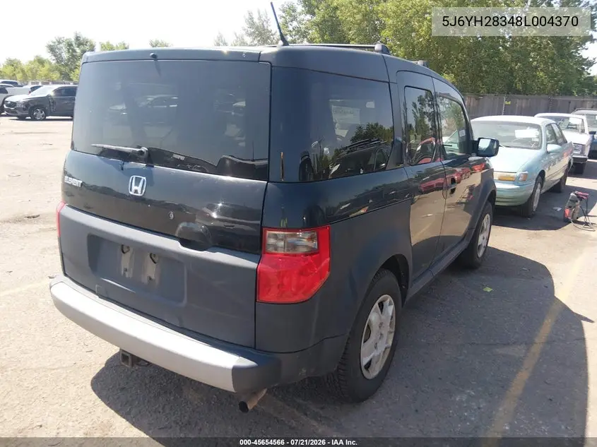 2008 Honda Element Lx VIN: 5J6YH28348L004370 Lot: 45654566
