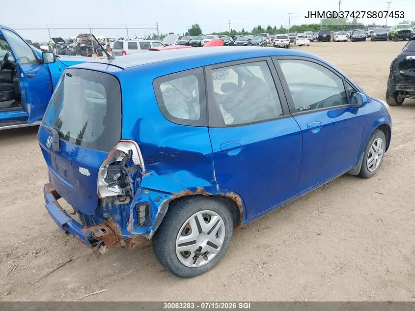 2007 Honda Fit VIN: JHMGD37427S807453 Lot: 30083283