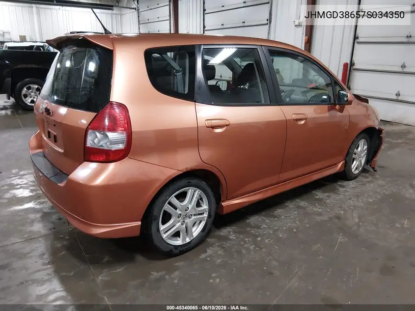 2007 Honda Fit Sport VIN: JHMGD38657S034350 Lot: 45340065