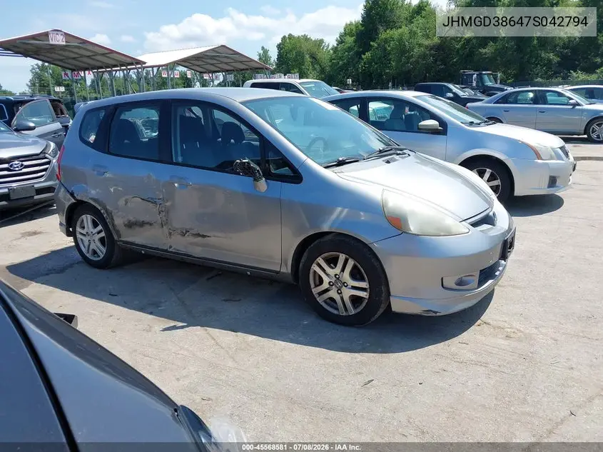 2007 Honda Fit Sport VIN: JHMGD38647S042794 Lot: 45568581