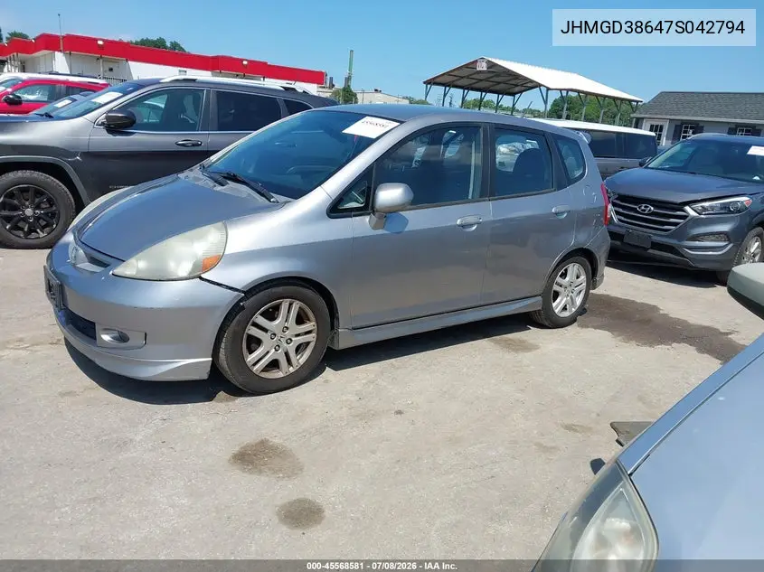 2007 Honda Fit Sport VIN: JHMGD38647S042794 Lot: 45568581
