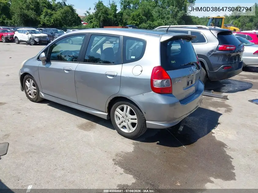2007 Honda Fit Sport VIN: JHMGD38647S042794 Lot: 45568581