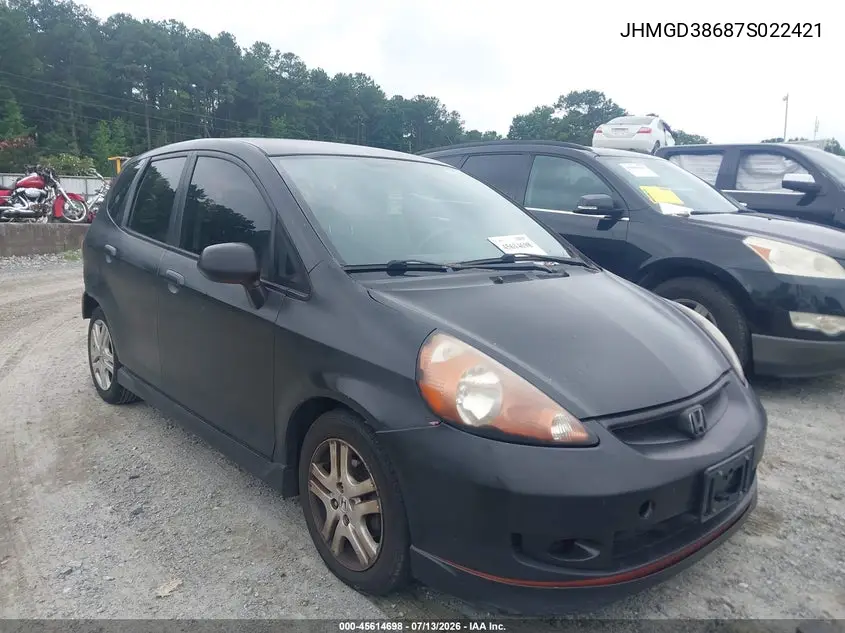 2007 Honda Fit Sport VIN: JHMGD38687S022421 Lot: 45614698