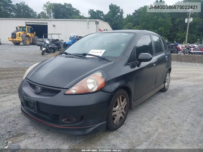 2007 Honda Fit Sport VIN: JHMGD38687S022421 Lot: 45614698