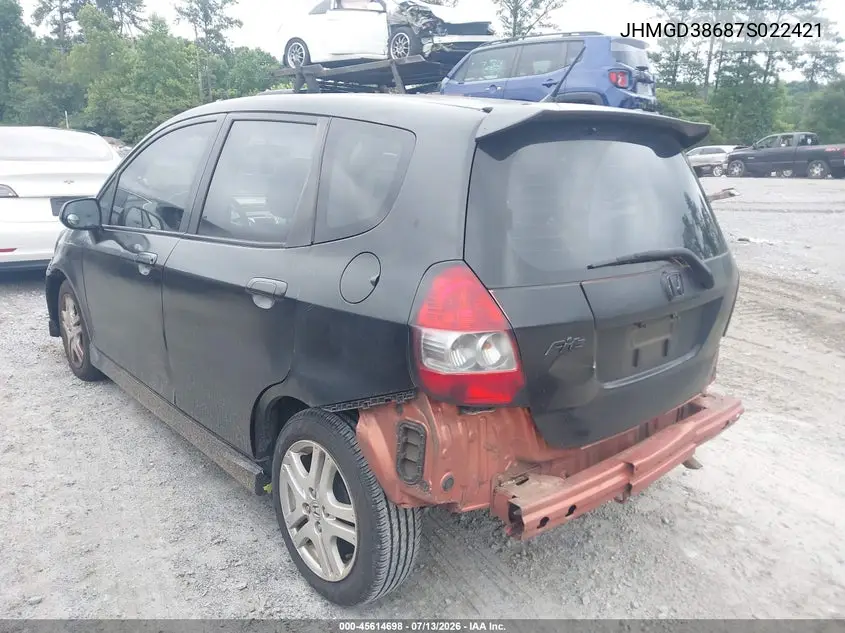 2007 Honda Fit Sport VIN: JHMGD38687S022421 Lot: 45614698