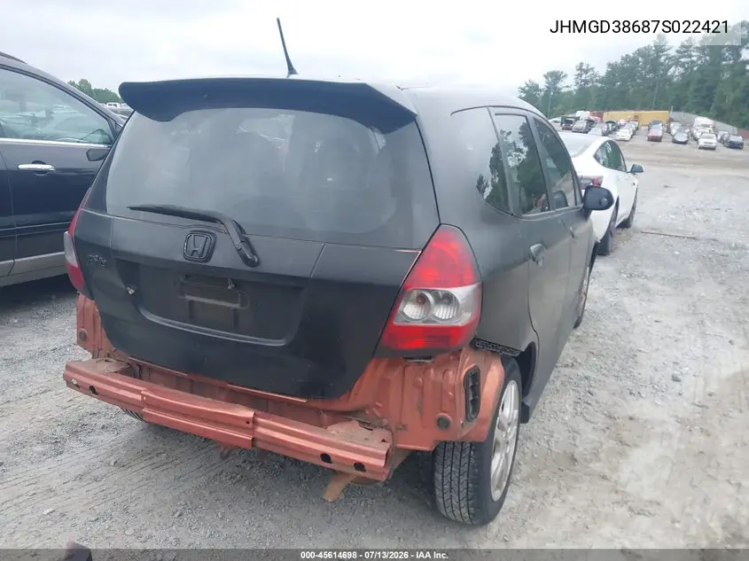 2007 Honda Fit Sport VIN: JHMGD38687S022421 Lot: 45614698