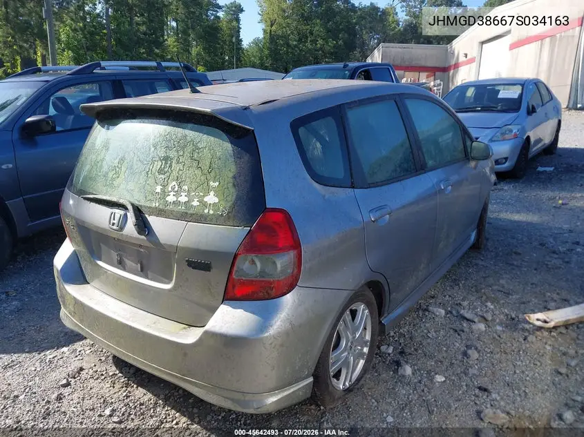 2007 Honda Fit Sport VIN: JHMGD38667S034163 Lot: 45642493