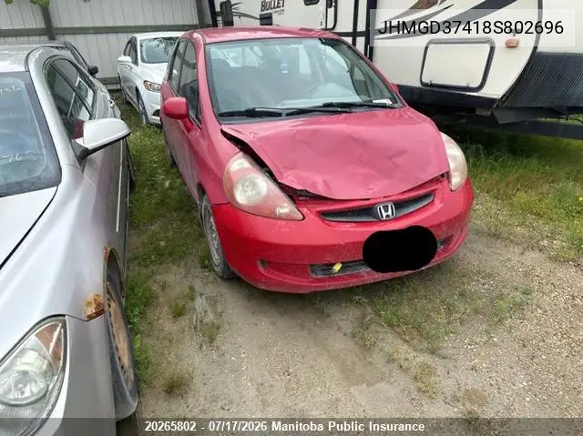 2008 Honda Fit Lx VIN: JHMGD37418S802696 Lot: 20265802